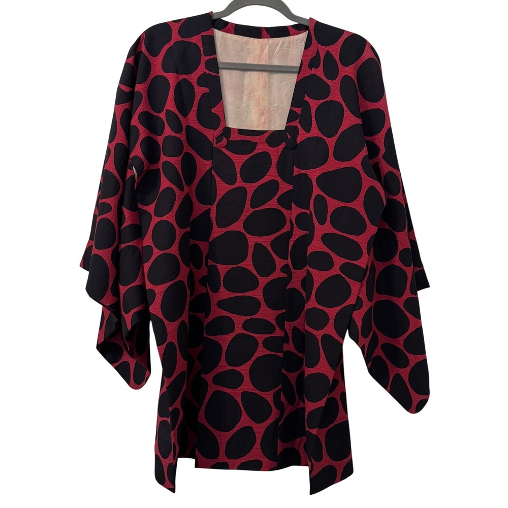 Womens Red Black Abstract Dot Top L Kimono Sleeve Handmade Avant Garde VTG Edgy